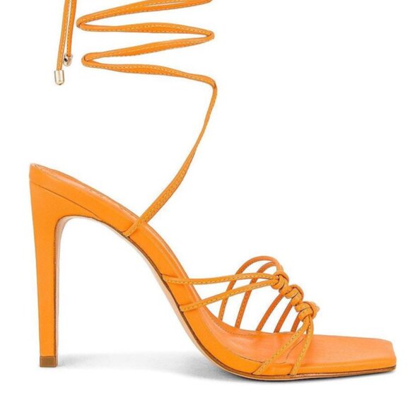 Schutz Sirena High Heels Sandals Nappa Leather Knotted Straps Lace Up Orange 9 - Picture 3 of 13